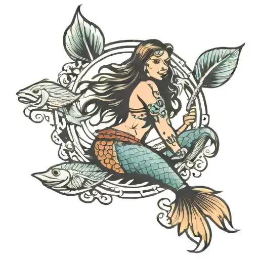 Native American mermaid  tattoo design idea