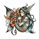 Native American mermaid  tattoo design idea