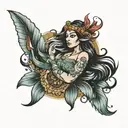Native American mermaid  tattoo design idea