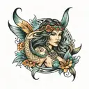 Native American mermaid  tattoo design idea