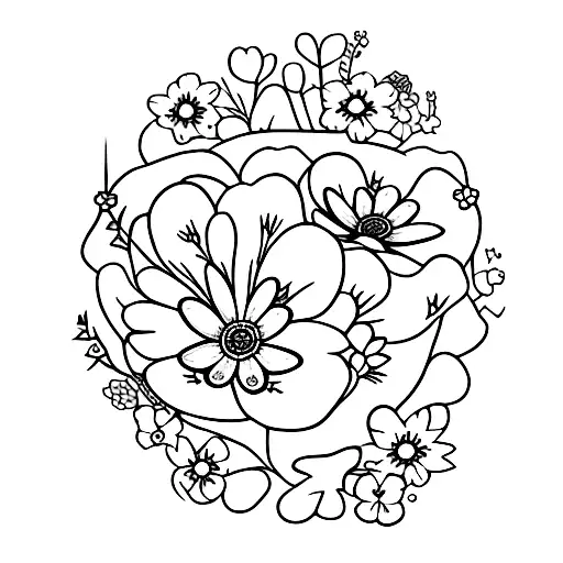 Forget-me-not Flowers and Kodiak bear tattoo design idea