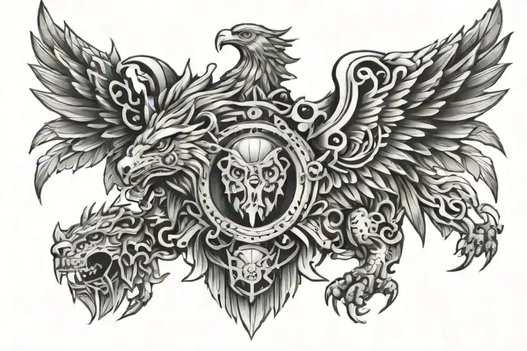 folf eagle lion for chest or half sleeve tattoo design idea