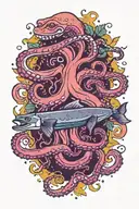 dog salmon path trees octopus  tattoo design idea
