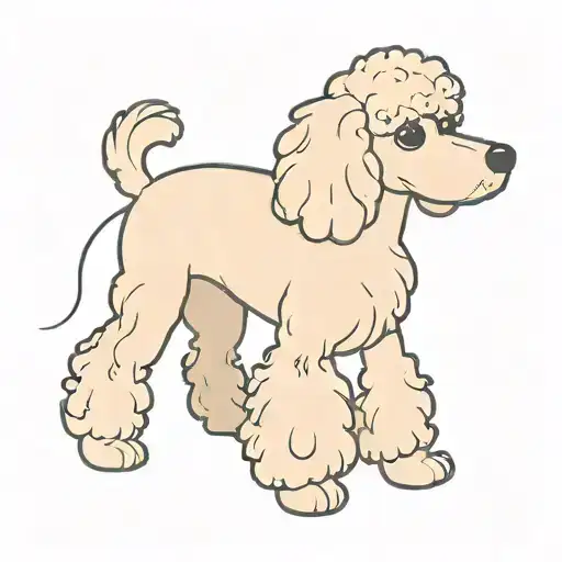 Light brown shaggy poodle dog, HIGHLIGHT one lower fang crooked outwards tattoo design idea