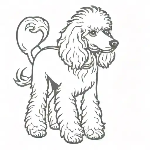 Shaggy poodle dog, with one lower tusk crooked outwards tattoo design idea