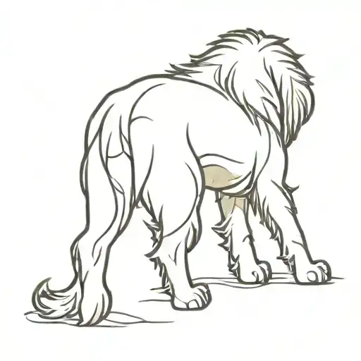 Light brown shaggy dog, highlighting an outwardly twisted lower tusk. tattoo design idea