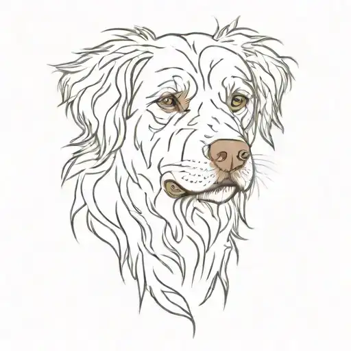 Light brown shaggy dog, highlighting an outwardly twisted lower tusk. tattoo design idea