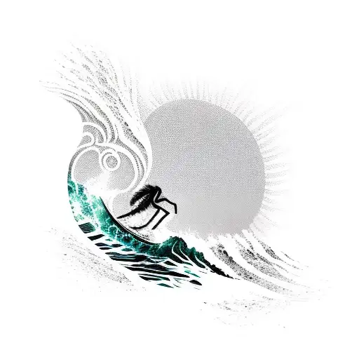 Ocean Wave, palm tree, lobster and sun tattoo design idea