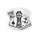 3 playing cards in the background a bottle of jack daniels in front and an ashtray tattoo design idea