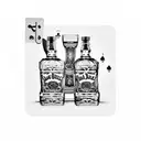 3 playing cards in the background a bottle of jack daniels in front and an ashtray tattoo design idea