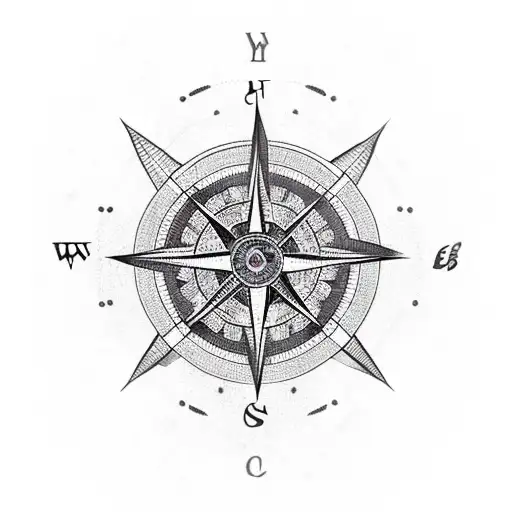 Crow chain petals compass tattoo design idea