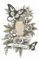 text scriptures, olive branch, cross, chain, roses, butterfly  tattoo design idea