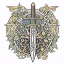 tree and sword tattoo design idea