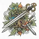 tree and sword tattoo design idea