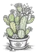 cactus and succulent dancing inside a plant pot tattoo design idea