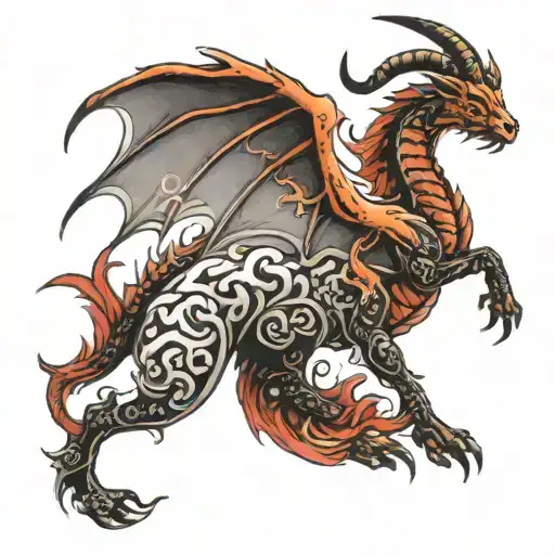 My zodiac sign is Goat and my age according to asian culture is Dragon. Create a tattoo combining both of these animals tattoo design idea