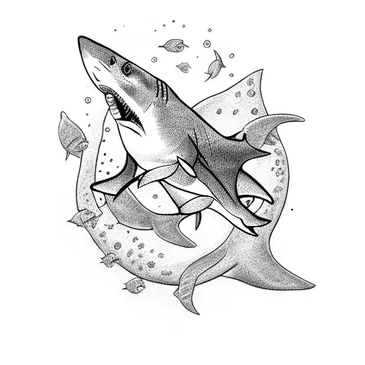 scuba diver with shark tattoo design idea