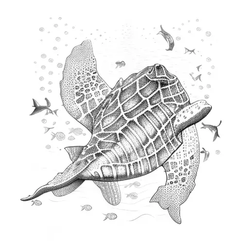 scuba diver with whale shark and sea turtle tattoo design idea