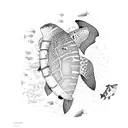 scuba diver with whale shark and sea turtle tattoo design idea