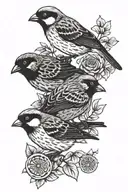 5 sparrows and two pennies tattoo design idea
