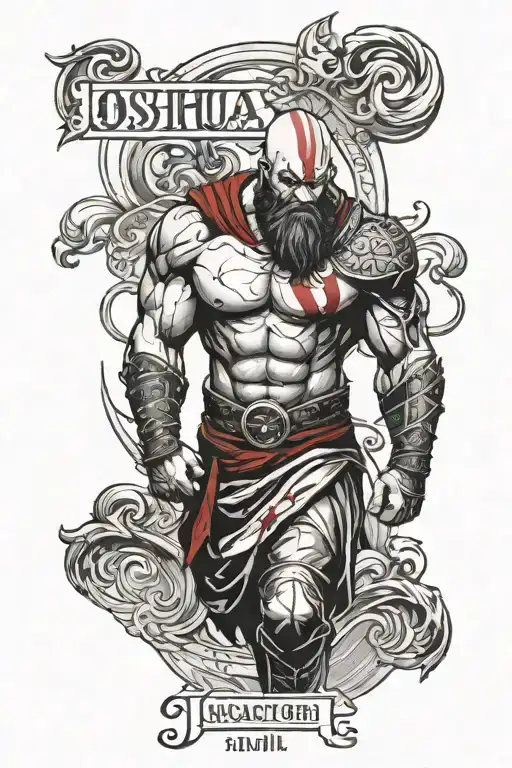 Joshua 1:9 bible verse with kratos god tattoo design idea