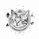 A cat with dice and playing cards surrounding it tattoo design idea