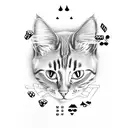 A cat with dice and playing cards surrounding it tattoo design idea