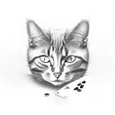 A cat with dice and playing cards surrounding it tattoo design idea