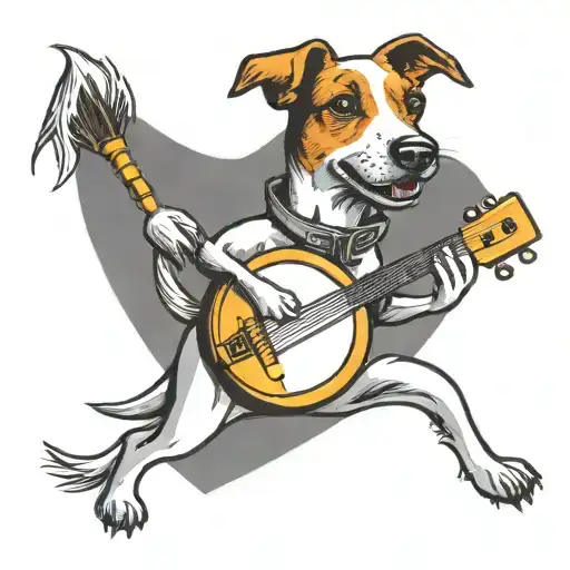 Jack russell terrier playing a banjo tattoo design idea