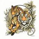 horse on a farm and a tiger in the jungle tattoo design idea