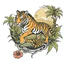 horse on a farm and a tiger in the jungle tattoo design idea