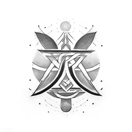 Three overlapping ankh symbols with elements of nature intertwined tattoo design idea