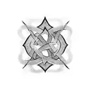 Three overlapping ankh symbols with elements of nature intertwined tattoo design idea