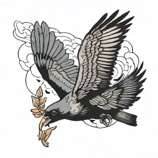 crow catching a dove in the sky tattoo design idea