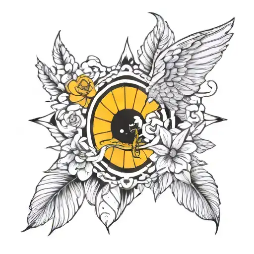 create a tattoo come with word Sunny and Summer (long and aesthetic) tattoo design idea