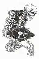 Skeleton DJ records black and white  tattoo design idea