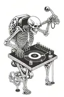 Skeleton DJ records black and white  tattoo design idea