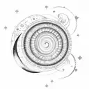 A celestial Fibonacci spiral connecting the moon, stars, and constellations tattoo design idea