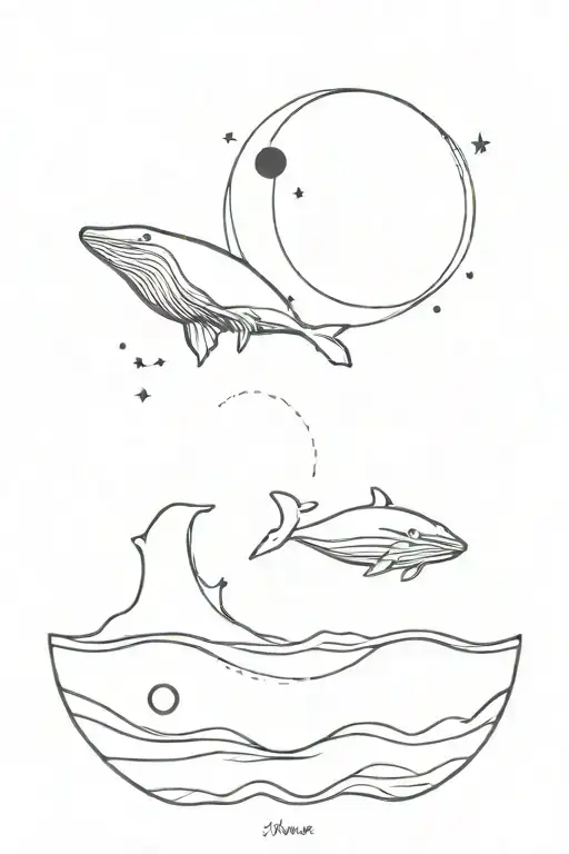 whale and moon and ocean and semicolon  tattoo design idea