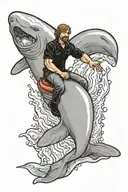 chuck norris cartoon riding beluga whale tattoo design idea
