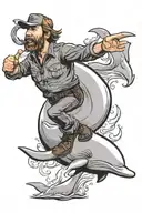 chuck norris cartoon riding beluga whale tattoo design idea