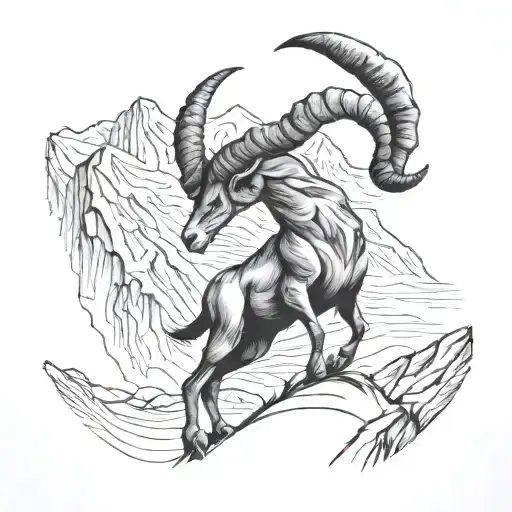 raised ibex on two legs with mountains in the background tattoo design idea
