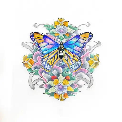 monarch butterfly and triskelion tattoo design idea