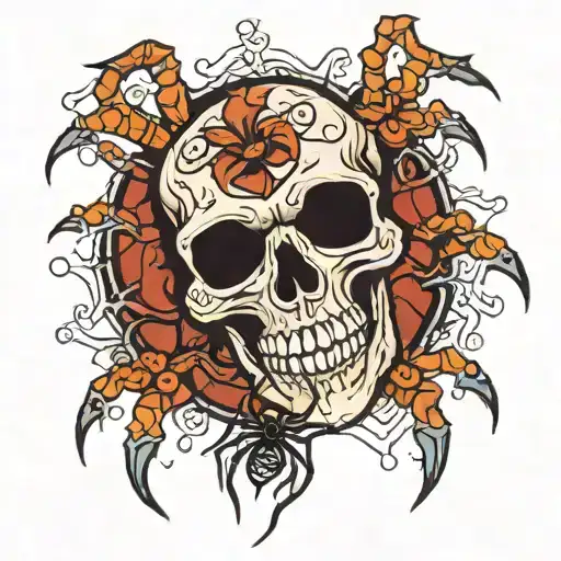 skull and spider crawling tattoo design idea
