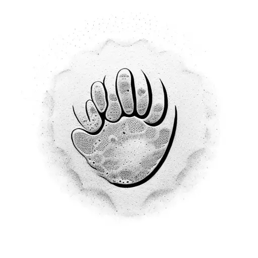 An intricate dotwork design of a dog's paw print merged with a Valorant weapon tattoo design idea