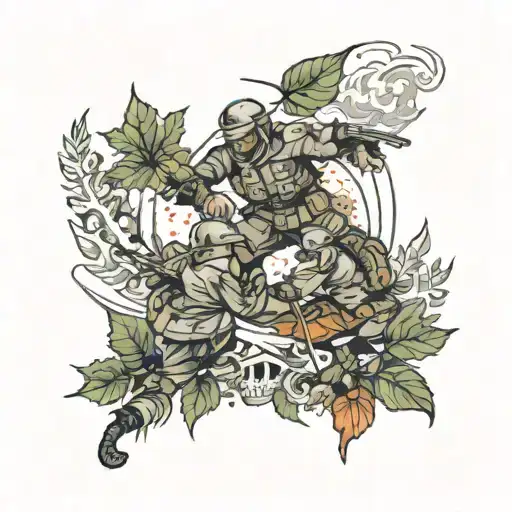 leaves falling war scene tattoo design idea