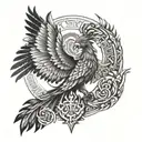A mystical phoenix rising from the ashes, surrounded by ancient Mayan symbols of protection and guidance tattoo design idea