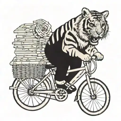 A tiger riding a bike with a stack of cash in the basket tattoo design idea