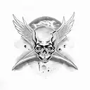 crying skull with bat wings tattoo design idea