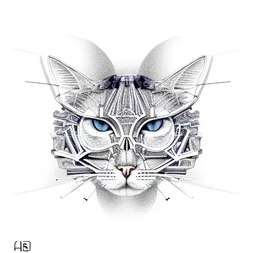 cat, half skeleton, geometry, jewelry, anubis tattoo design idea